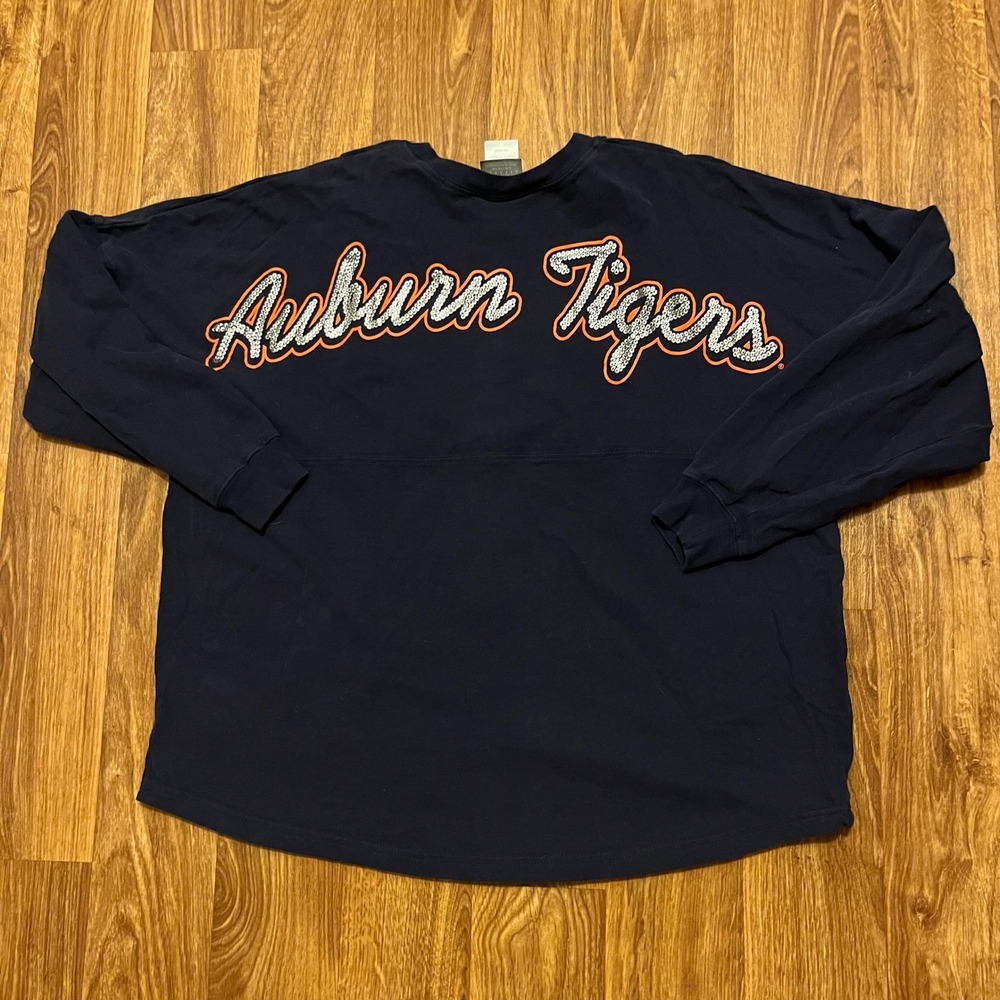 Auburn Tigers Spirit Jersey Shirt Women Lg Navy Glitter Long Sleeve